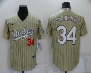 Wholesale Cheap Men's Los Angeles Dodgers #34 Fernando Valenzuela Cream Pinstripe Stitched MLB Cool Base Nike Jersey