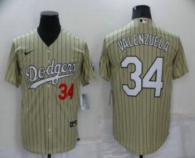 Wholesale Cheap Men\'s Los Angeles Dodgers #34 Fernando Valenzuela Cream Pinstripe Stitched MLB Cool Base Nike Jersey