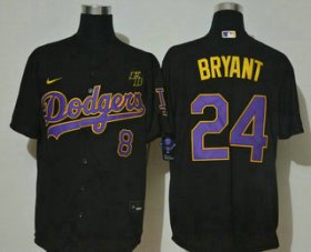 Wholesale Cheap Men\'s Los Angeles Dodgers #24 Kobe Bryant Black With Purple Name KB Patch Stitched MLB Cool Base Nike Jersey
