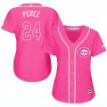 Wholesale Cheap Reds #24 Tony Perez Pink Fashion Women's Stitched MLB Jersey