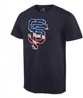 Wholesale Cheap Men\'s San Francisco Giants USA Flag Fashion T-Shirt Navy Blue
