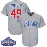 Wholesale Cheap Cubs #49 Jake Arrieta Grey Road 2016 World Series Champions Stitched Youth MLB Jersey