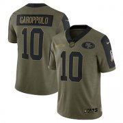 Wholesale Cheap Men's San Francisco 49ers #10 Jimmy Garoppolo Nike Olive 2021 Salute To Service Limited Player Jersey