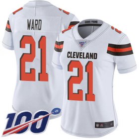 Wholesale Cheap Nike Browns #21 Denzel Ward White Women\'s Stitched NFL 100th Season Vapor Limited Jersey
