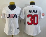 Cheap Women's USA Baseball #30 Kyle Tucker 2023 White World Classic Stitched Jersey