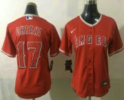 Wholesale Cheap Women's Los Angeles Angels #17 Shohei Ohtani Red Stitched MLB Cool Base Nike Jersey