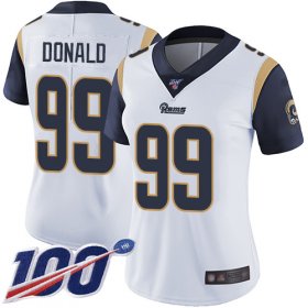 Wholesale Cheap Nike Rams #99 Aaron Donald White Women\'s Stitched NFL 100th Season Vapor Limited Jersey
