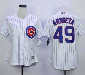 Wholesale Cheap Cubs #49 Jake Arrieta White(Blue Strip) Home Women\'s Stitched MLB Jersey