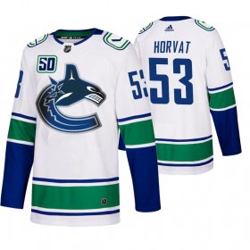 Wholesale Cheap Vancouver Canucks #53 Bo Horvat 50th Anniversary Men\'s White 2019-20 Away Authentic NHL Jersey