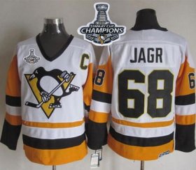 Wholesale Cheap Penguins #68 Jaromir Jagr White/Black CCM Throwback 2017 Stanley Cup Finals Champions Stitched NHL Jersey