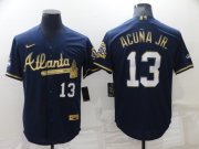Wholesale Cheap Men's Atlanta Braves #13 Ronald Acuna Jr Navy Blue 2021 World Series Champions Golden Edition Stitched Cool Base Nike Jersey