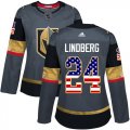 Wholesale Cheap Adidas Golden Knights #24 Oscar Lindberg Grey Home Authentic USA Flag Women's Stitched NHL Jersey