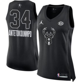 Wholesale Cheap Nike Milwaukee Bucks #34 Giannis Antetokounmpo Black Women\'s NBA Jordan Swingman 2018 All-Star Game Jersey