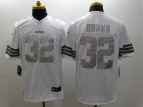 Wholesale Cheap Nike Browns #32 Jim Brown White Men\'s Stitched NFL Limited Platinum Jersey