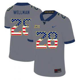Wholesale Cheap West Virginia Mountaineers 28 Elijah Wellman Gray USA Flag College Football Jersey