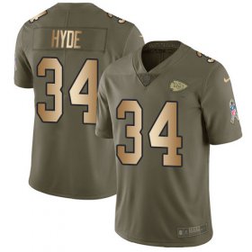 Wholesale Cheap Nike Chiefs #34 Carlos Hyde Olive/Gold Men\'s Stitched NFL Limited 2017 Salute To Service Jersey