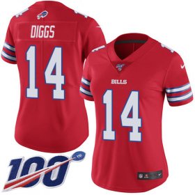 Wholesale Cheap Nike Bills #14 Stefon Diggs Red Women\'s Stitched NFL Limited Rush 100th Season Jersey