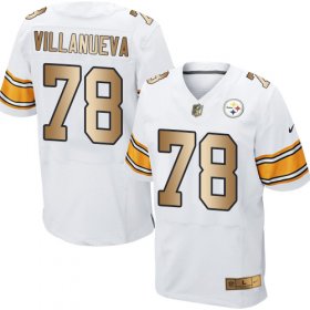 Wholesale Cheap Nike Steelers #78 Alejandro Villanueva White Men\'s Stitched NFL Elite Gold Jersey
