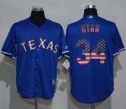 Wholesale Cheap Rangers #34 Nolan Ryan Blue USA Flag Fashion Stitched MLB Jersey