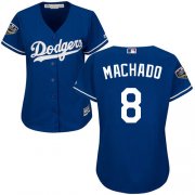 Wholesale Cheap Dodgers #8 Manny Machado Blue Alternate 2018 World Series Women's Stitched MLB Jersey