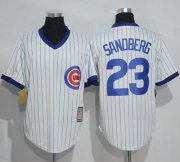 Wholesale Cheap Cubs #23 Ryne Sandberg White Strip Home Cooperstown Stitched MLB Jersey