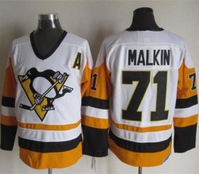 Wholesale Cheap Penguins #71 Evgeni Malkin White/Black CCM Throwback Stitched NHL Jersey