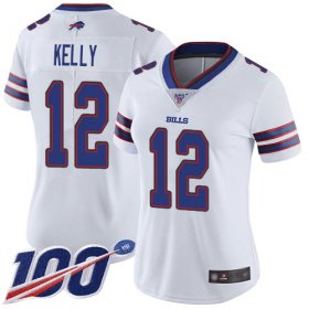 Wholesale Cheap Nike Bills #12 Jim Kelly White Women\'s Stitched NFL 100th Season Vapor Limited Jersey