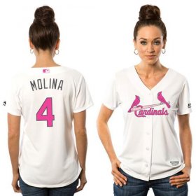 Wholesale Cheap Cardinals #4 Yadier Molina White Mother\'s Day Cool Base Women\'s Stitched MLB Jersey
