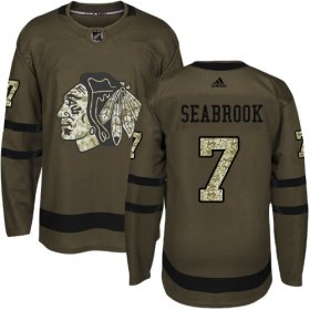 Wholesale Cheap Adidas Blackhawks #7 Brent Seabrook Green Salute to Service Stitched Youth NHL Jersey