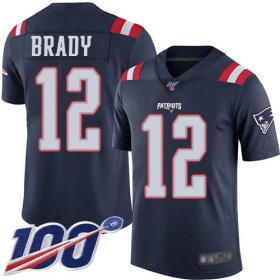 Wholesale Cheap Nike Patriots #12 Tom Brady Navy Blue Men\'s Stitched NFL Limited Rush 100th Season Jersey