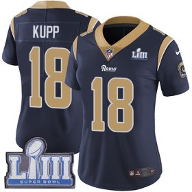 Wholesale Cheap Nike Rams #18 Cooper Kupp Navy Blue Team Color Super Bowl LIII Bound Women\'s Stitched NFL Vapor Untouchable Limited Jersey