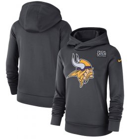 Wholesale Cheap NFL Women\'s Minnesota Vikings Nike Anthracite Crucial Catch Performance Pullover Hoodie