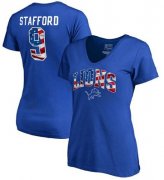 Wholesale Cheap Women's Detroit Lions #9 Matthew Stafford NFL Pro Line by Fanatics Branded Banner Wave Name & Number T-Shirt Royal
