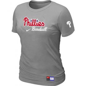 Wholesale Cheap Women\'s Philadelphia Phillies Nike Short Sleeve Practice MLB T-Shirt Light Grey