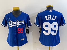 Cheap Women\'s Los Angeles Dodgers #99 Joe Kelly Number Blue Stitched Cool Base Nike Jersey