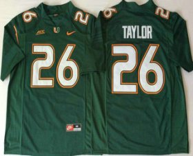 Wholesale Cheap Men\'s Miami Hurricanes #26 Sean Taylor Green Stitched NCAA Nike College Football Jersey