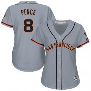 Wholesale Cheap Giants #8 Hunter Pence Grey Road Women's Stitched MLB Jersey