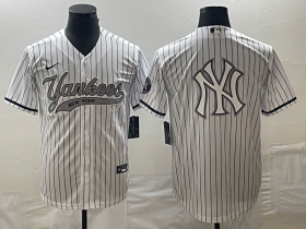 Cheap Men\'s New York Yankees Big Logo White Pinstripe Cool Base Stitched Baseball Jerseys