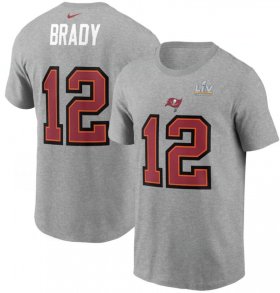 Wholesale Cheap Men\'s Tampa Bay Buccaneers Tom Brady Nike Heathered Gray Super Bowl LV Champions Name & Number T-Shirt