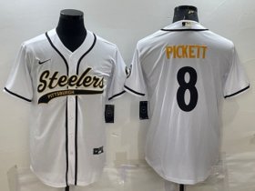 Wholesale Cheap Men\'s Pittsburgh Steelers #8 Kenny Pickett White With Patch Cool Base Stitched Baseball Jersey