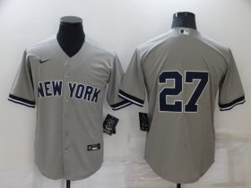 Wholesale Cheap Men\'s New York Yankees #27 Giancarlo Stanton No Name Grey Stitched Nike Cool Base Throwback Jersey
