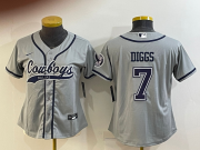 Wholesale Cheap Women's Dallas Cowboys #7 Trevon Diggs Grey With Patch Cool Base Stitched Baseball Jersey