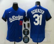 Wholesale Cheap Men's Los Angeles Dodgers #31 Max Scherzer Blue #2 #20 Patch City Connect Flex Base Stitched Jersey