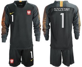 Wholesale Cheap Poland #1 Szczesny Black Goalkeeper Long Sleeves Soccer Country Jersey
