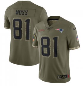 Wholesale Cheap Men\'s New England Patriots #81 Randy Moss 2022 Olive Salute To Service Limited Stitched Jersey
