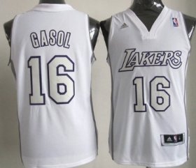 Wholesale Cheap Los Angeles Lakers #16 Pau Gasol Revolution 30 Swingman White Big Color Jersey