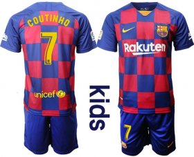 Wholesale Cheap Barcelona #7 Coutinho Home Kid Soccer Club Jersey