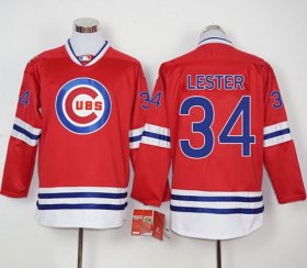 Wholesale Cheap Cubs #34 Jon Lester Red Long Sleeve Stitched MLB Jersey