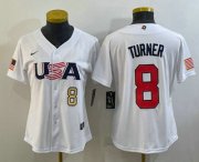 Cheap Women's USA Baseball #8 Trea Turner Number 2023 White World Classic Stitched Jersey