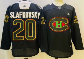 Cheap Men\'s Montreal Canadiens #20 Juraj Slafkovsky 2022 Black Warm Up History Night Stitched Jersey